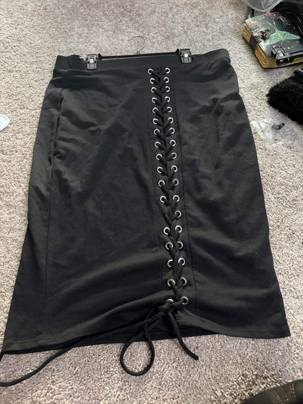 glam Black Lace-Up Front Pencil Skirt